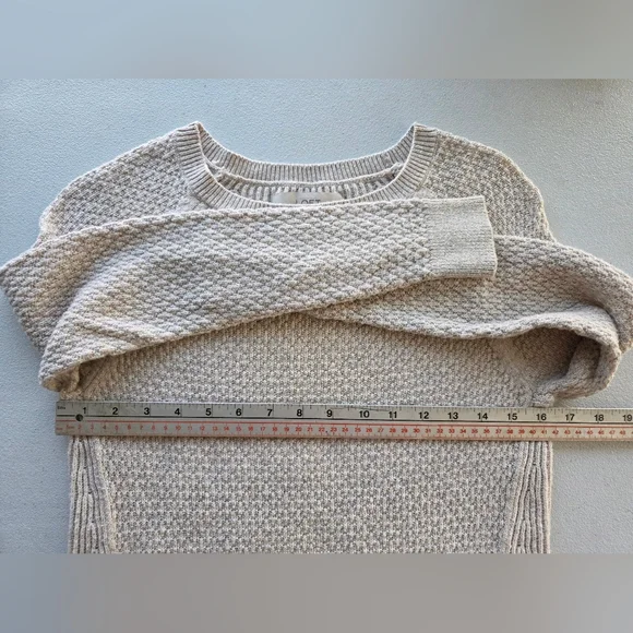 LOFT Small Beige Textured Open Knit Sweater Coastal Grandma Minimalist Cozy - Picture 6 of 8